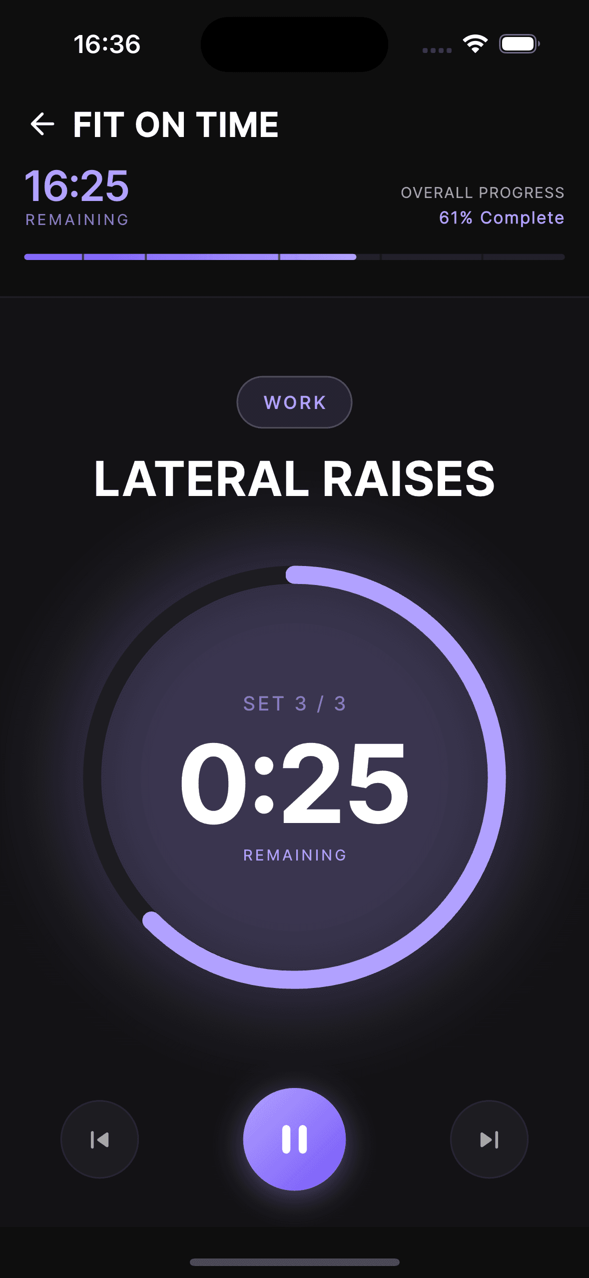 Active work timer during an exercise